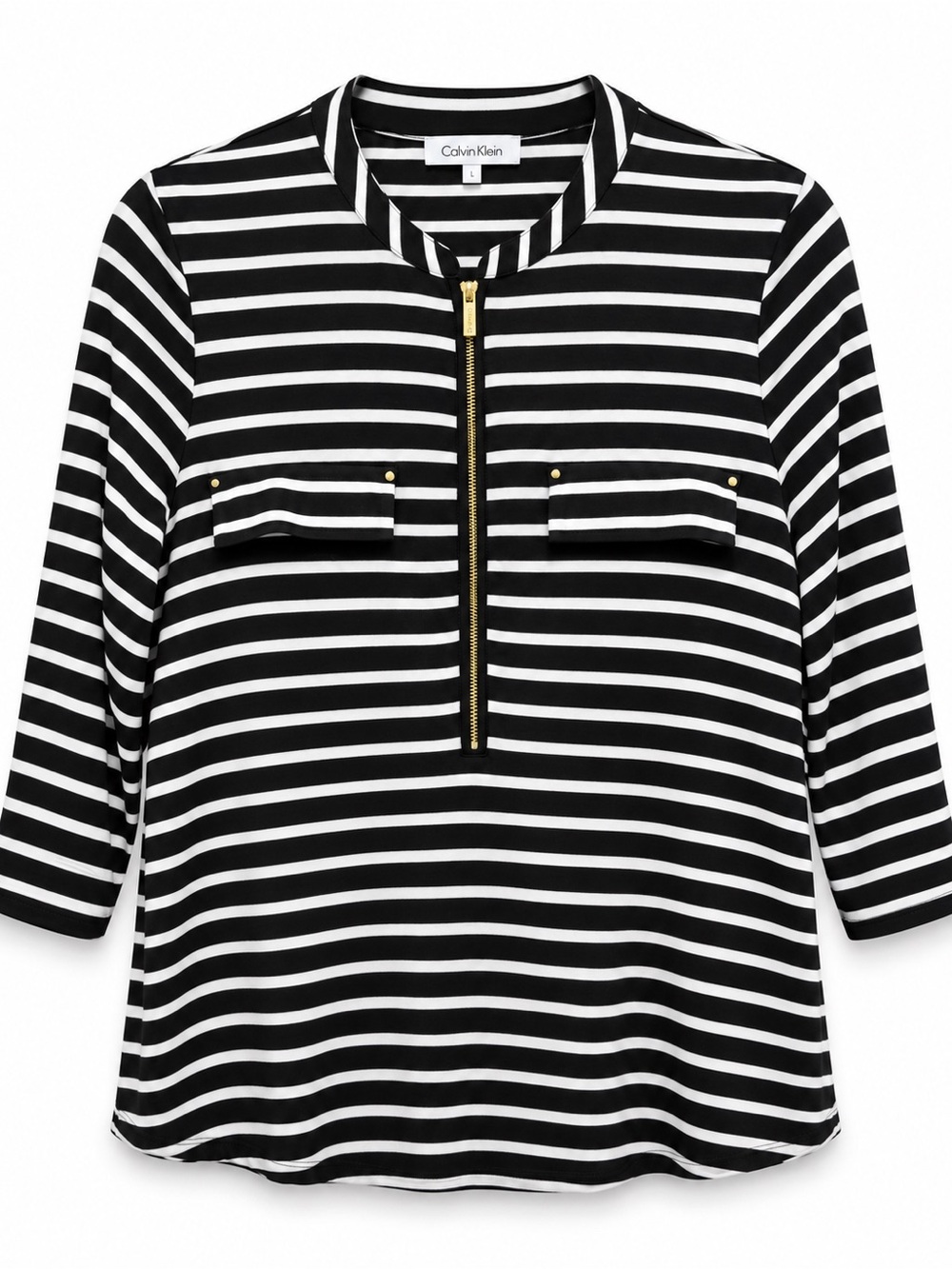 Calvin Klein Striped Half Zip Top Roll Tab Sleeve Women’s Medium